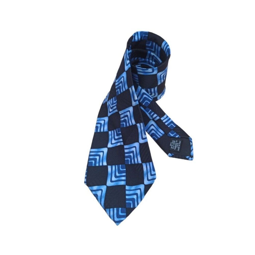 HUGO BOSS Blue Geometric Silk Tie ITALY 59"/ 4" EC - Picture 2 of 8
